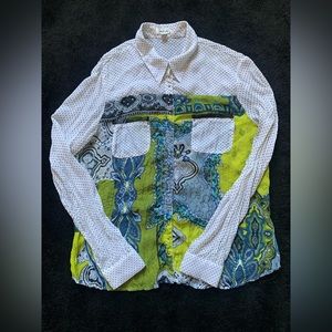 Vintage Jaipur Multicolored Long-sleeve Unique Dressy Blouse Sz M 2-Pocket NWOT